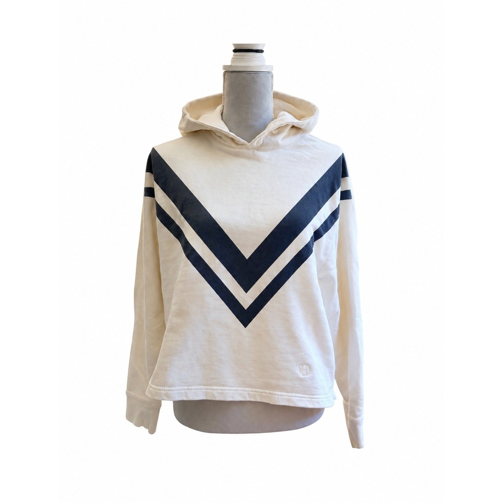 Tory Sport French Terry Chevron Hoodie XS Ivory Navy Cotton Sweatshirt